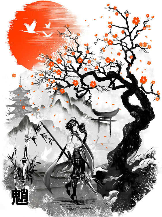 Poster xiao mountain demon genshin impact wator color