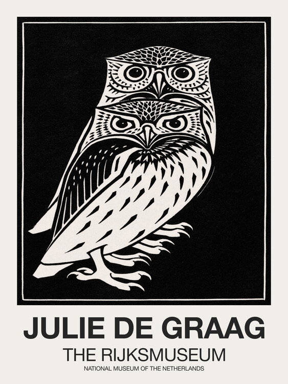 Poster Two Owls (Graphic Black)  - Julie De Graag