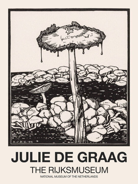 Poster Dripping Mushroom (Graphic Black)  - Julie De Graag