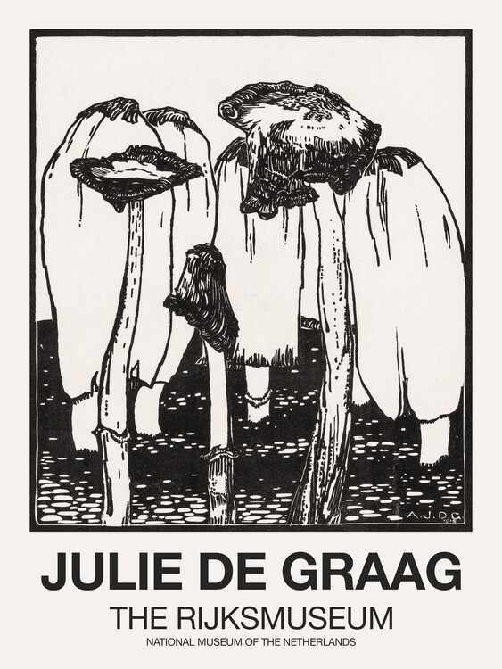 Poster Ink Mushrooms (Graphic Black) - Julie De Graag