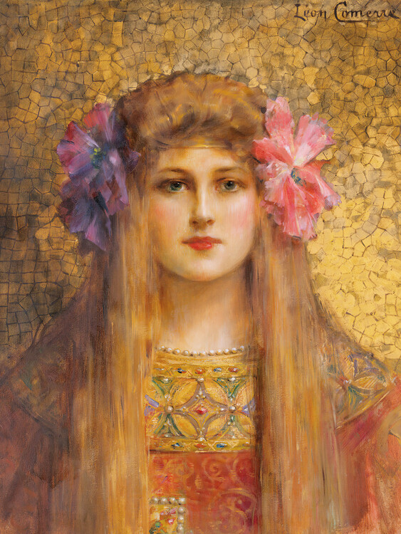 Póster The Girl in Gold (Floral Portrait) -  Léon François Comerre
