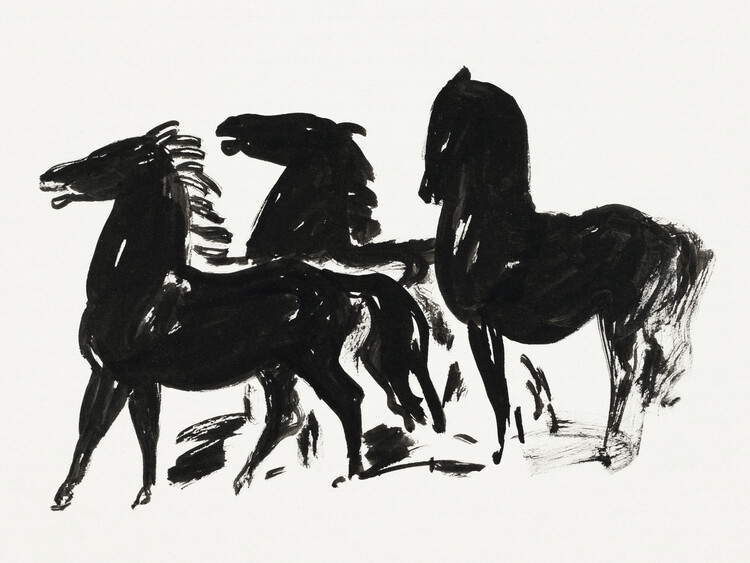 Плакат Three Black Horses (Retro Monochrome Graphic) - Leo Gestel