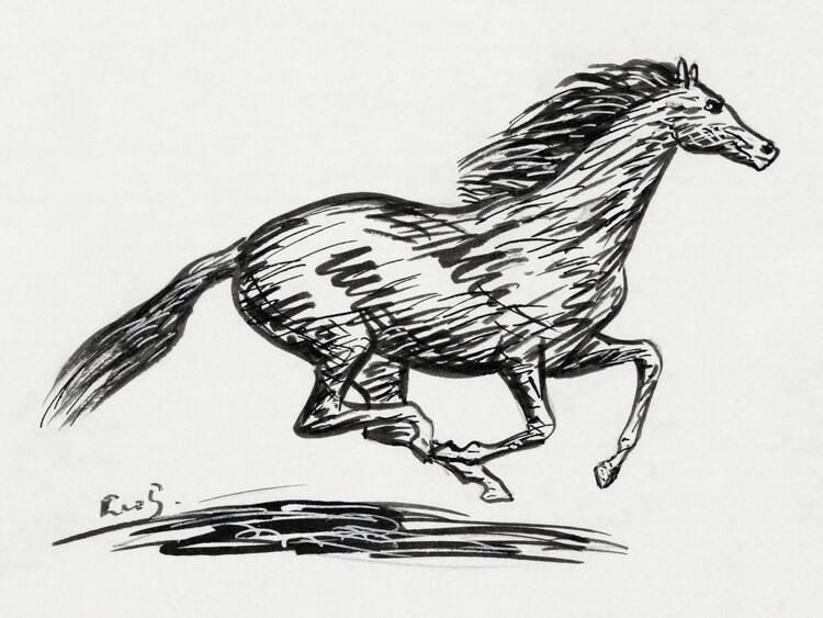 Плакат The Galloping Horse (Retro Monochrome Graphic) - Leo Gestel