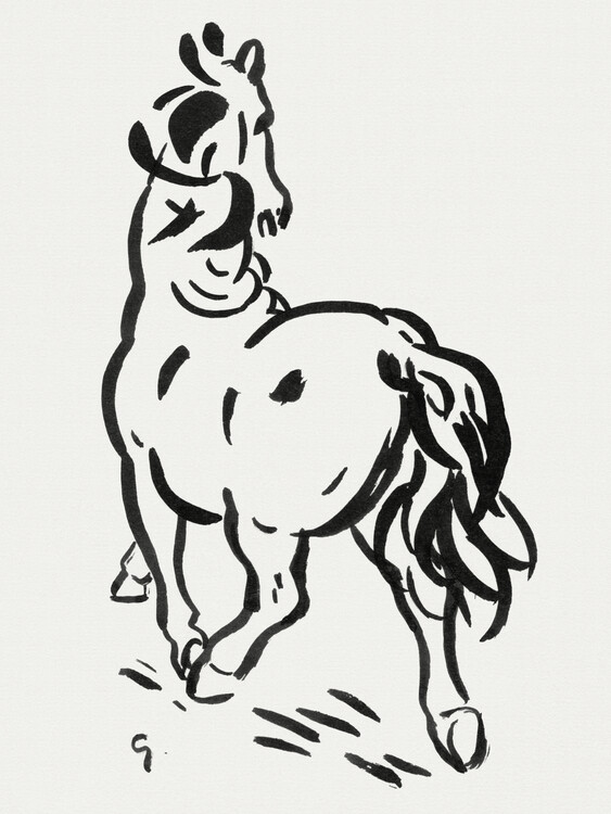 Canvas Print The Horse (Retro Monochrome Graphic) - Leo Gestel