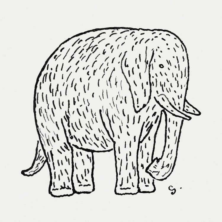 Canvas Print The Elephant (Retro Monochrome Graphic) - Leo Gestel