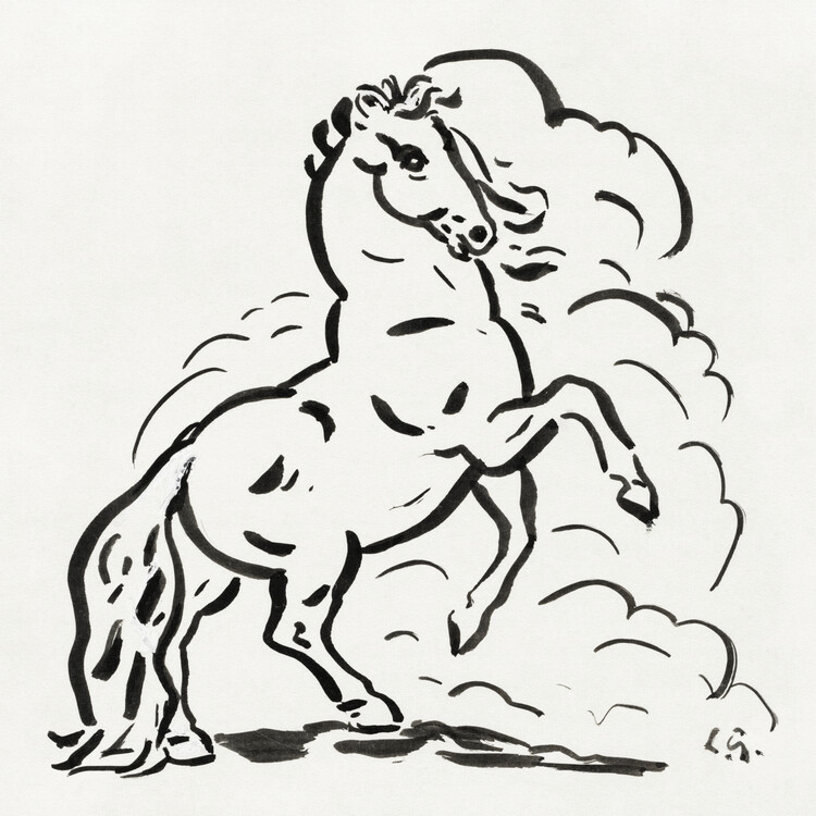 Плакат The Rearing Horse (Retro Monochrome Graphic) - Leo Gestel