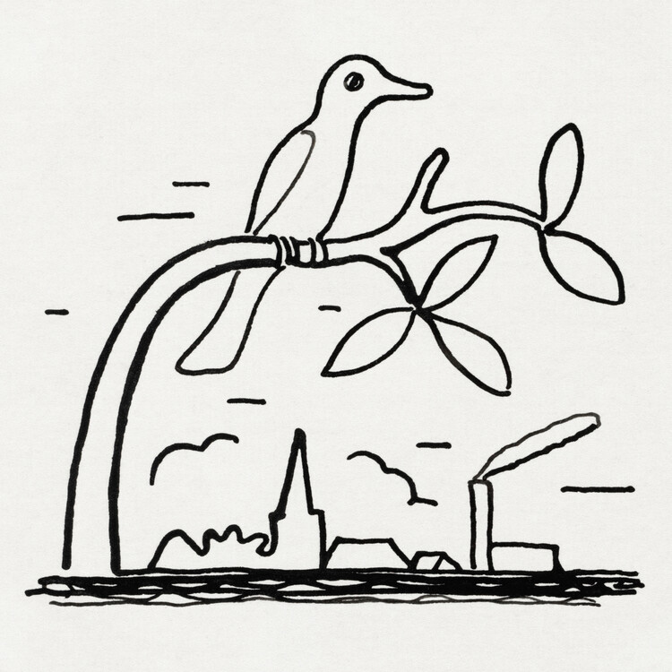 Плакат Bird on a Branch (Retro Monochrome Graphic) - Leo Gestel
