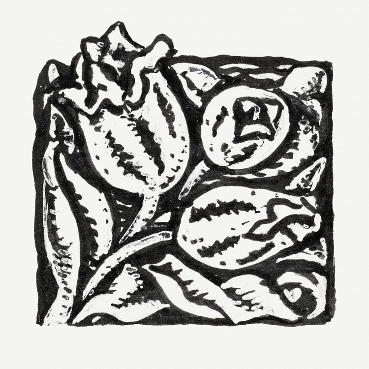 Canvas Print Flower Bud (Retro Monochrome Graphic) - Leo Gestel
