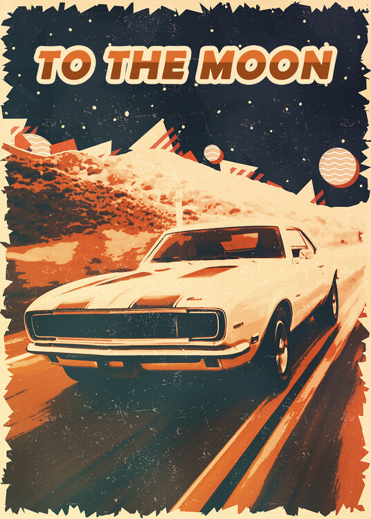 Poster To The Moon - Sport Car Vintage Illustration