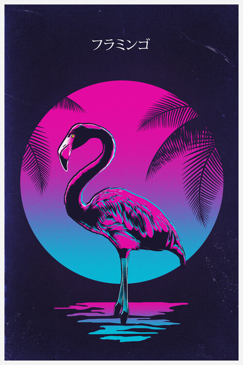 Plakat Flamingo under the moon