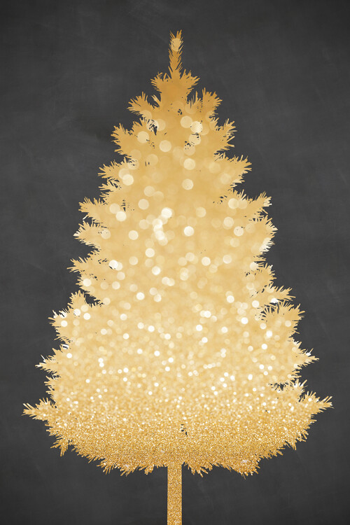 Плакат Chalkboard and gold bokeh holiday tree