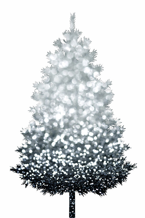 Плакат Silver bokeh holiday tree silhouette