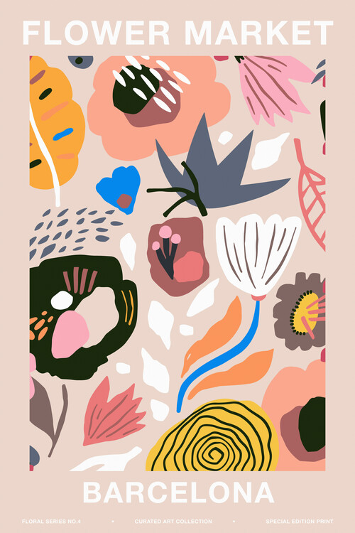 Canvas Print Flower Market, Barcelona (Pretty Retro Floral Advert)