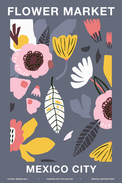 Poster Flower Market, Mexico City (Pretty Retro Floral Advert)