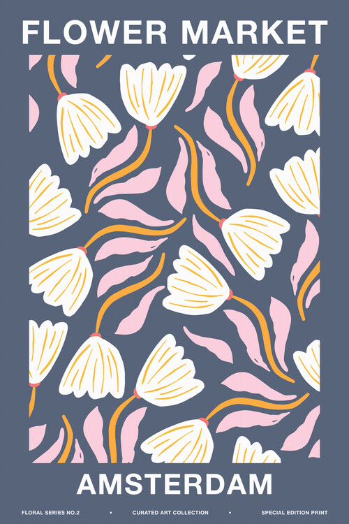 Poster Flower Market, Amsterdam (Pretty Retro Floral Advert)