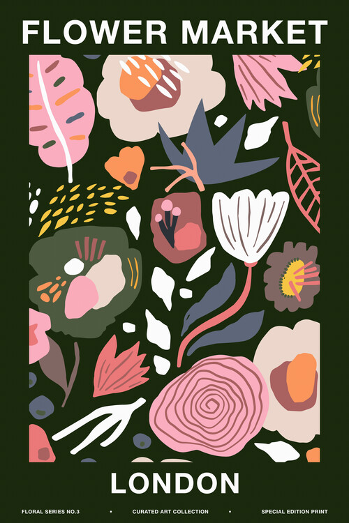 Canvas Print Flower Market, London (Pretty Retro Graphic Floral Advert)