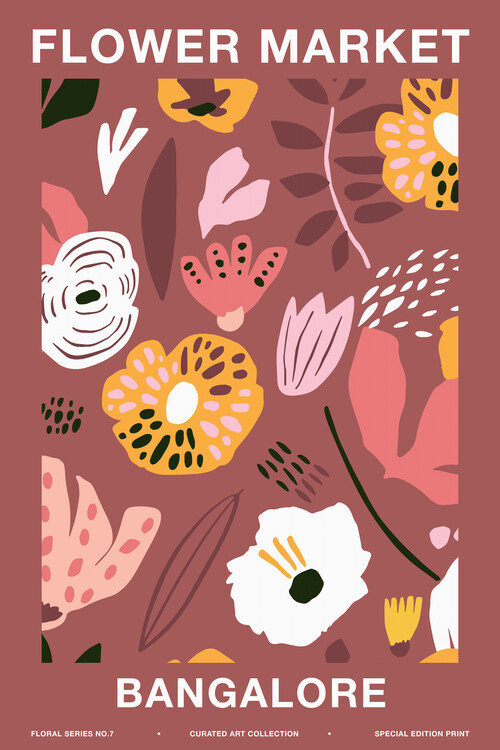 Canvas Print Flower Market, Bangalore (Pretty Retro Floral Advert)