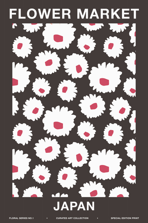 Poster Flower Market, Japan (Pretty Retro Graphic Floral Advert)