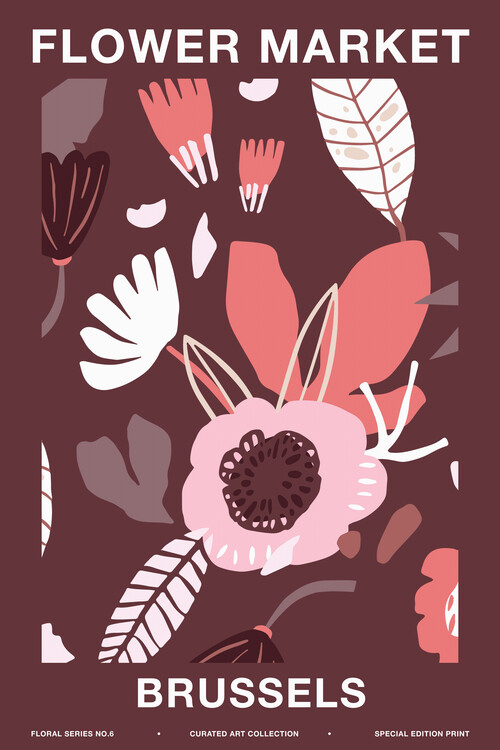 Poster Flower Market, Brussels (Pretty Retro Floral Advert)