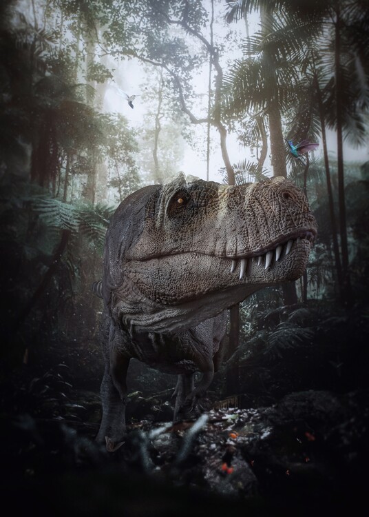 Plakát Dinosaur feroce in the green jungle
