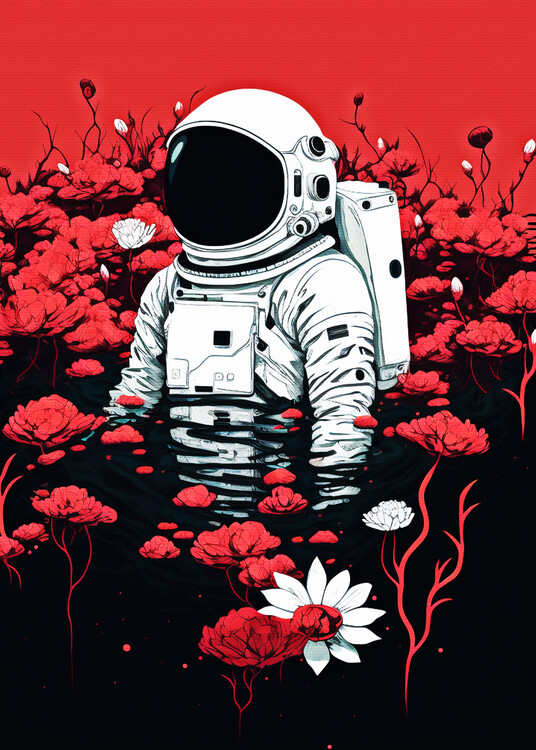 Poster Astronaut in the sea of ​​lotus