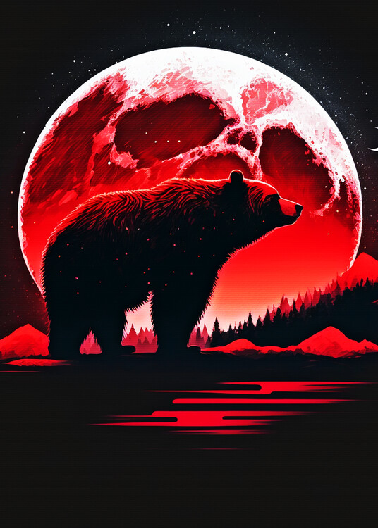 Poster Bear with a moon