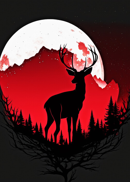 Poster Deer with a moon