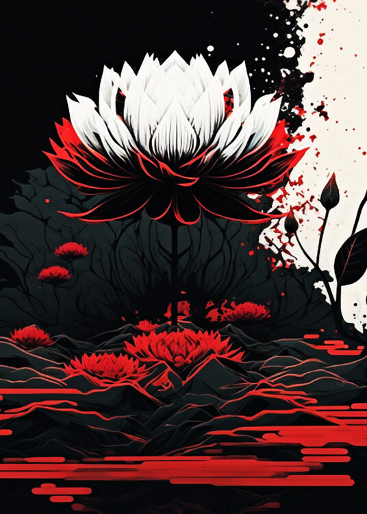 Poster Lotus heaven minimalism white red