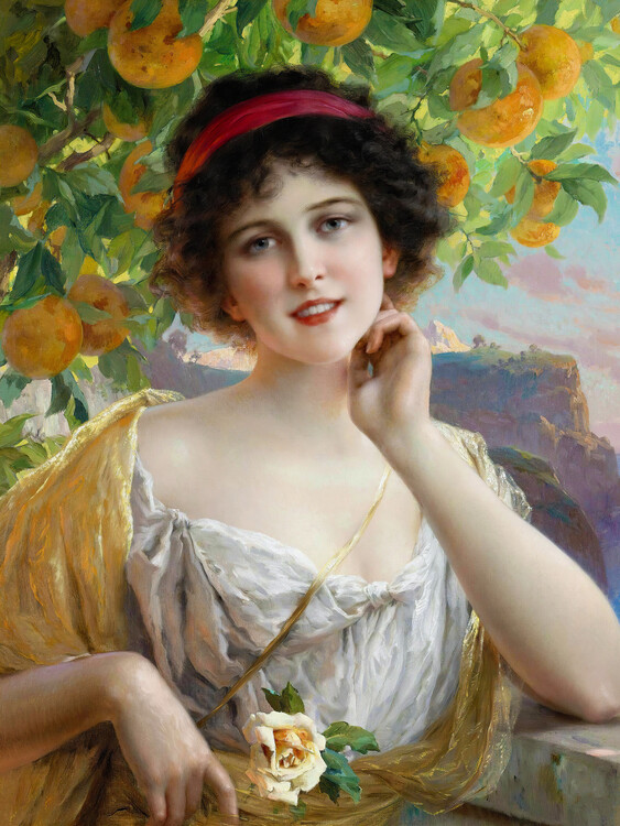 Poster Beauty under the Orange Tree (Portrait) - Emile Vernon