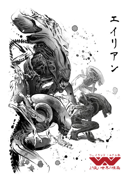 Plakát Xenomorphs Invasion sumi-e