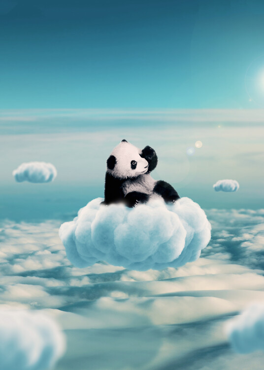 Poster Flying Clouds With Baby Panda