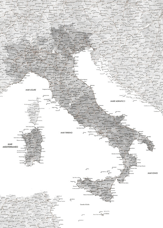 Poster Italia map with roads in italian