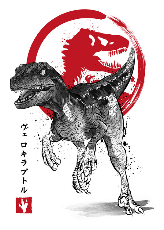 Poster Velociraptor sumi e