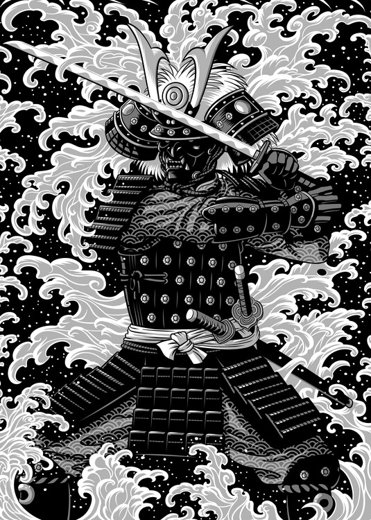 Póster Tsunami Samurai with katana