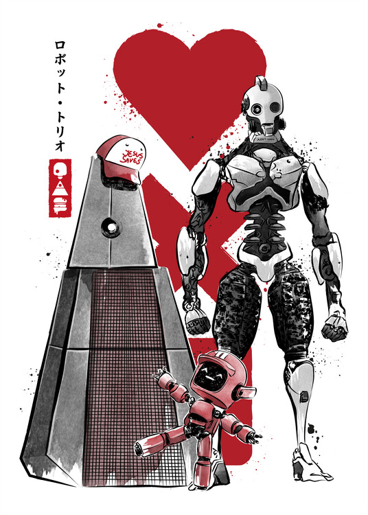 Плакат Three Robots sumi e