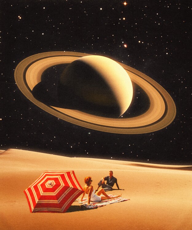 Poster Space Date - Romantic Retro-Futuristic Space Love Art