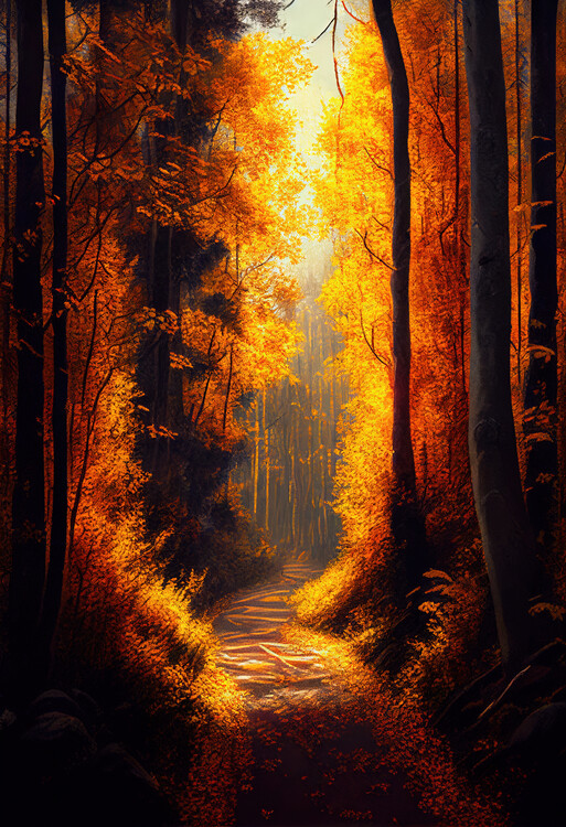 Плакат Path through an autumn forest