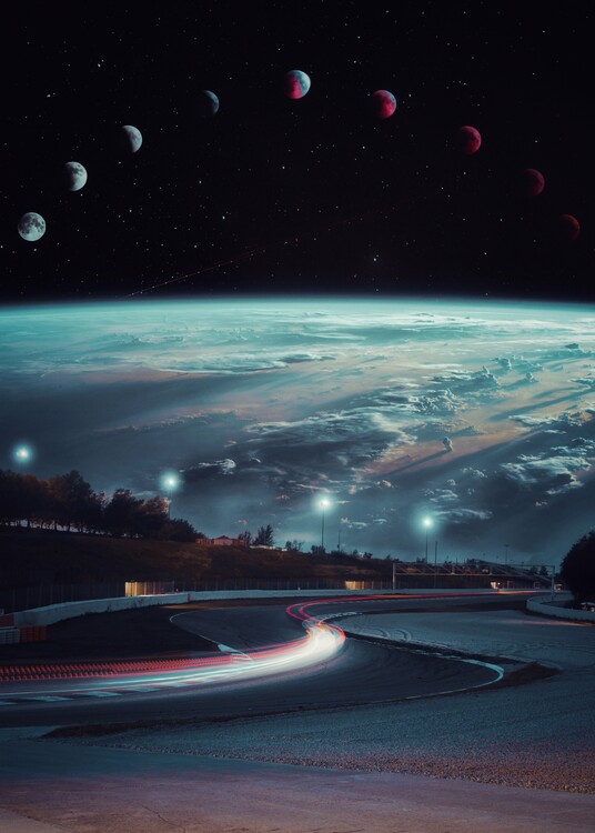 Plakát 24 hour race in space moon phases and earth view