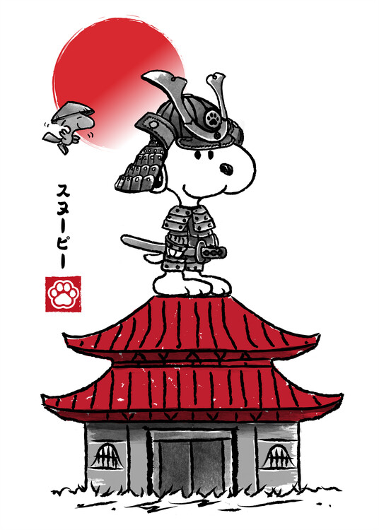 Canvas Print Beagle samurai sumi e