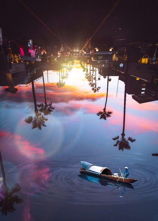 Плакат Boat on river sky poetic inception