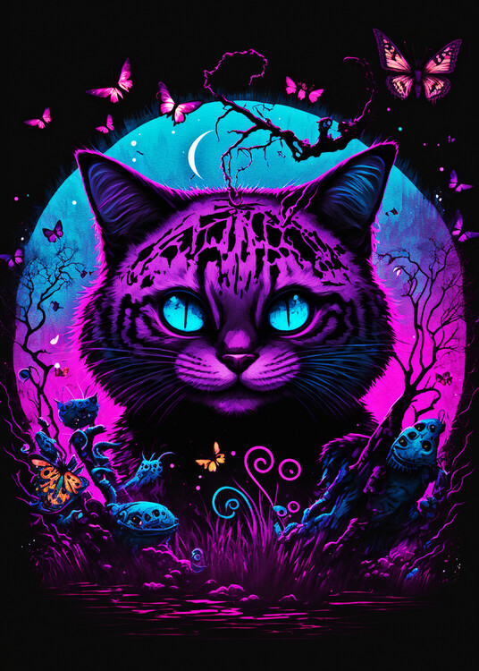 Poster Black Purple Cat