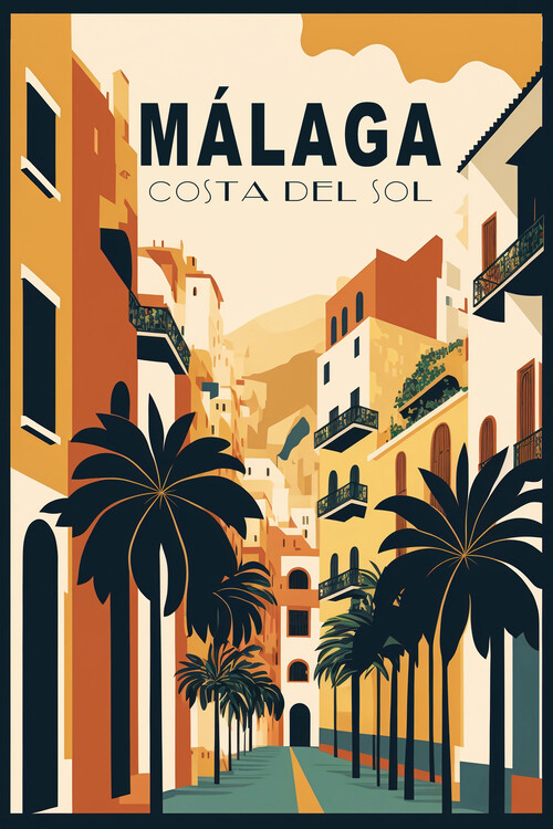 Poster Vintage travel poster of the city of Malaga, Spain
