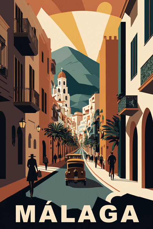 Poster MALAGA Spain Vintage Travel Poster