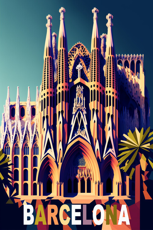 Poster Barcelona - Sagrada Familia - in a travel poster style