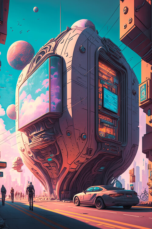 Poster Futuristic cyberpunk building