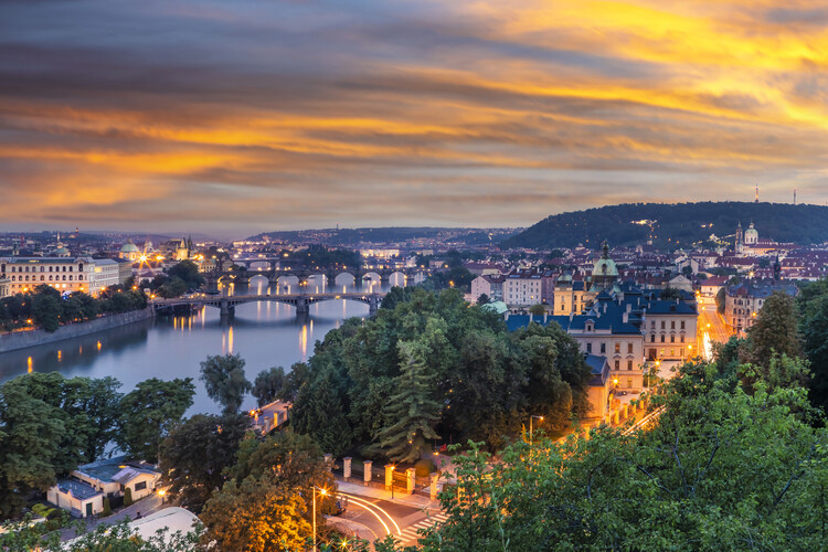 Poster Sunset over Vltava river in Prague