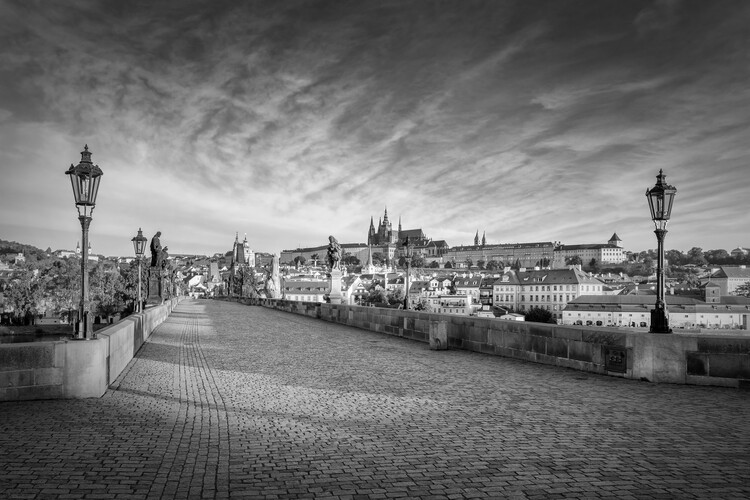 Juliste Charles Bridge and left bank of the Vltava River Monochrome