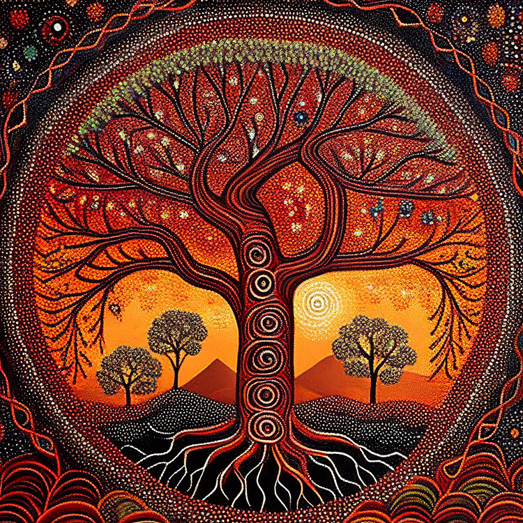 Poster Ygdrasil Aboriginal Australian art style