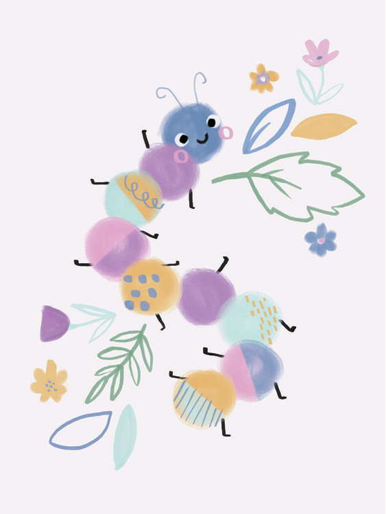 Poster cute critters Caterpillar bug kids nursery print