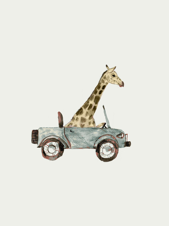 Poster Giraffe in car